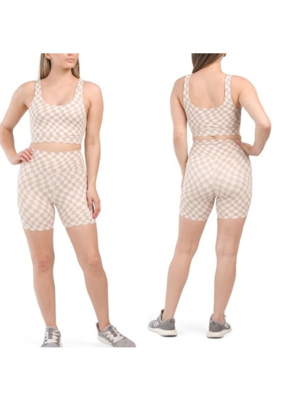 WILO the label | Tan and Cream Wave Check Print Shorts | Size Extra Small
